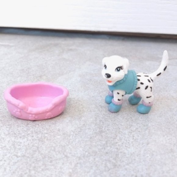 VINTAGE Polly Pocket Dog and Dog Bowl pet - Picture 3 of 4